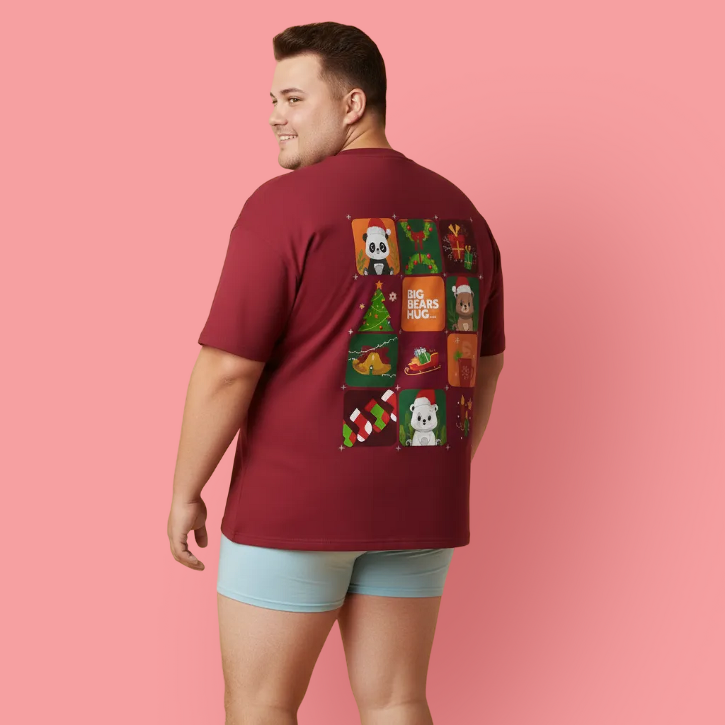 Bear hug Christmas grid (back) unisex crewneck t-shirt