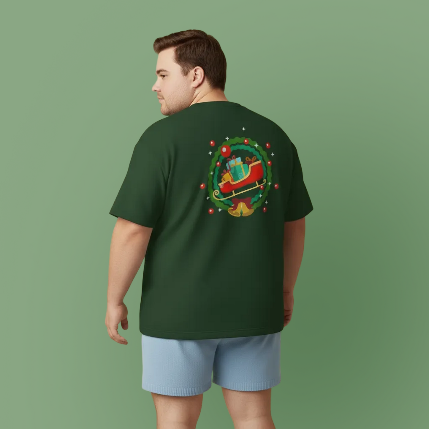 Santa coming with Christmas gifts (back) unisex crewneck t-shirt