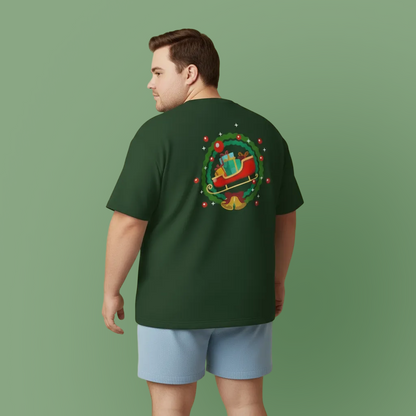 Santa coming with Christmas gifts (back) unisex crewneck t-shirt