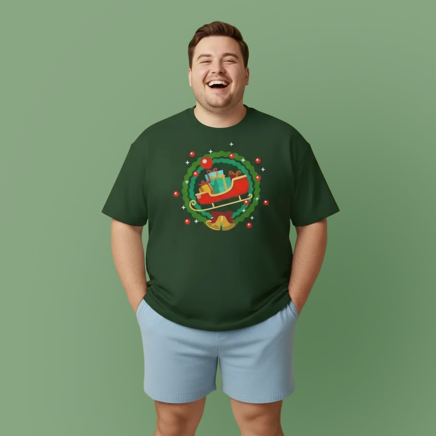 Santa coming with Christmas gifts (front) unisex crewneck t-shirt