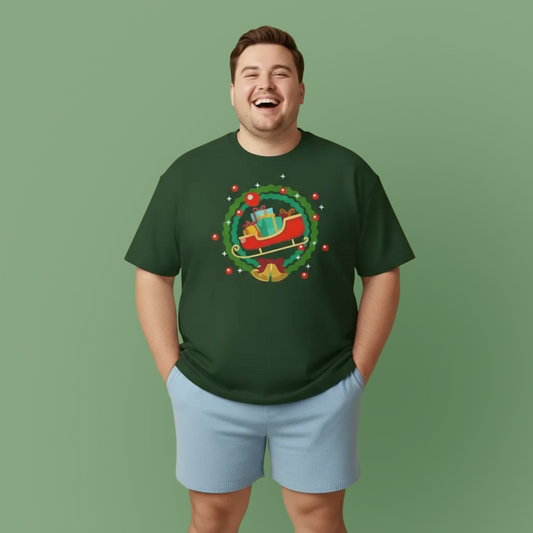 Santa coming with Christmas gifts (front) unisex crewneck t-shirt