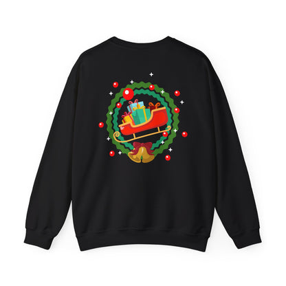 Santa coming with Christmas gifts (back) unisex cozy crewneck sweatshirt