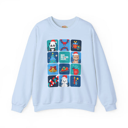 Bear hug cool Christmas grid (front) unisex cozy crewneck sweatshirt