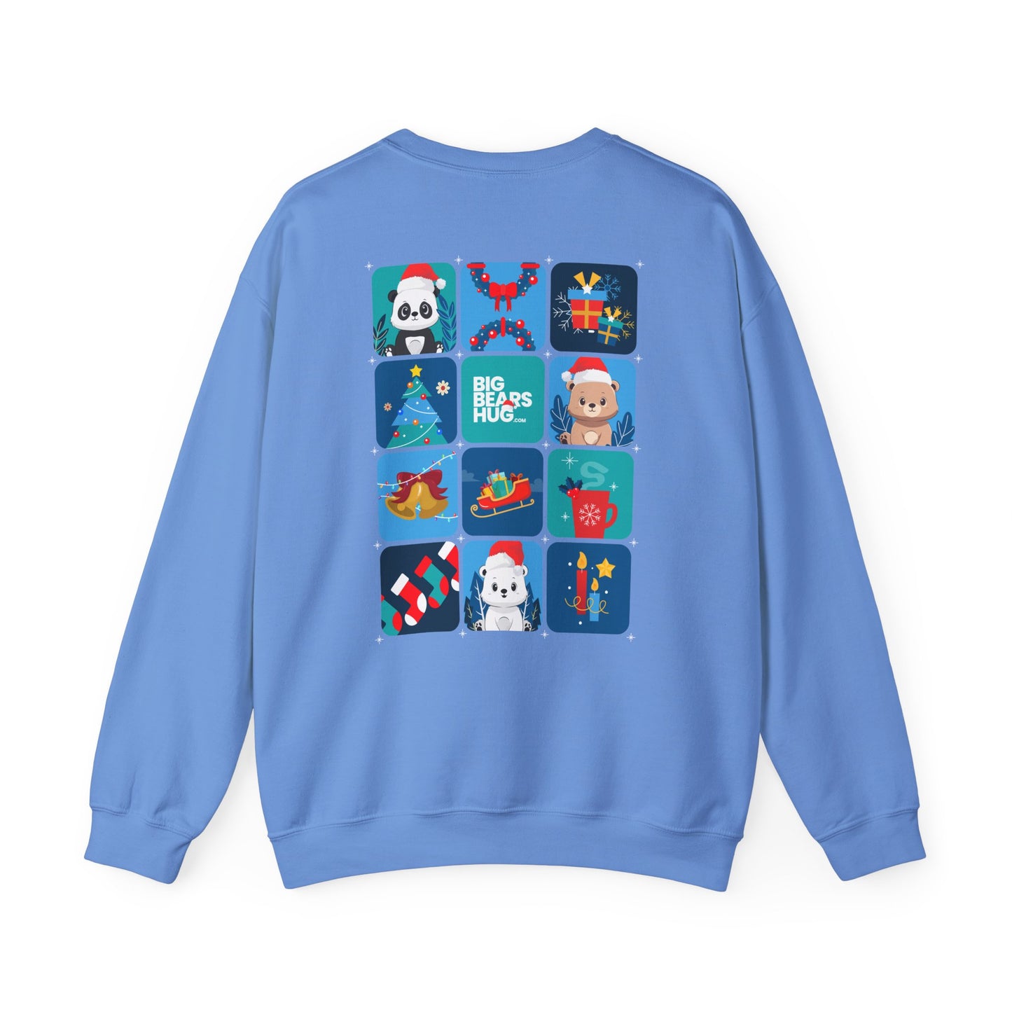 Bear hug cool Christmas grid (back) unisex cozy crewneck sweatshirt