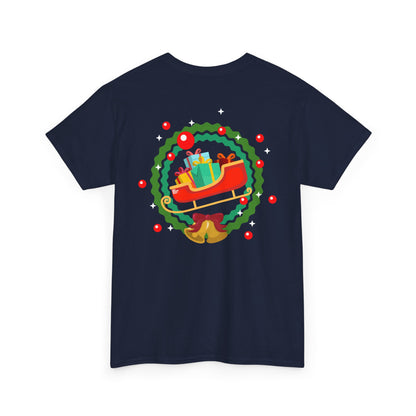 Santa coming with Christmas gifts (back) unisex crewneck t-shirt