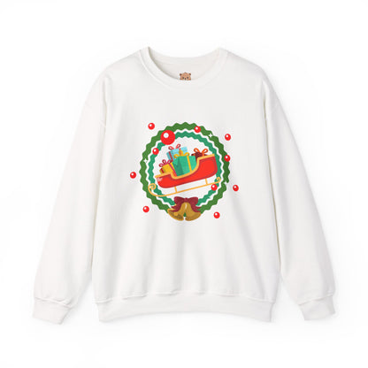 Santa coming with Christmas gifts (front) unisex cozy crewneck sweatshirt