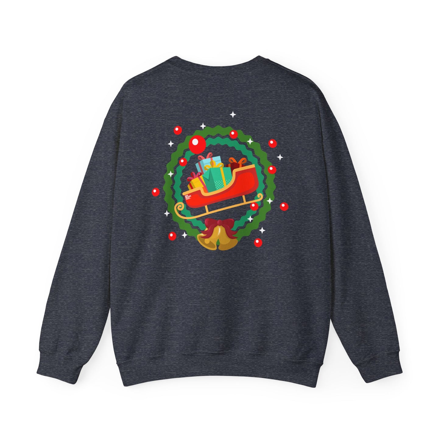 Santa coming with Christmas gifts (back) unisex cozy crewneck sweatshirt