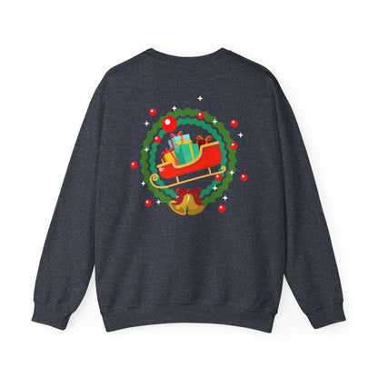 Santa coming with Christmas gifts (back) unisex cozy crewneck sweatshirt