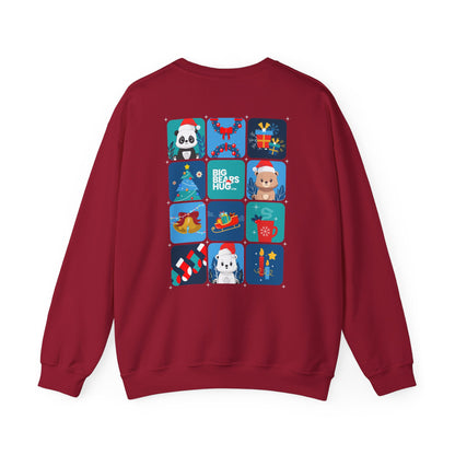 Bear hug cool Christmas grid (back) unisex cozy crewneck sweatshirt