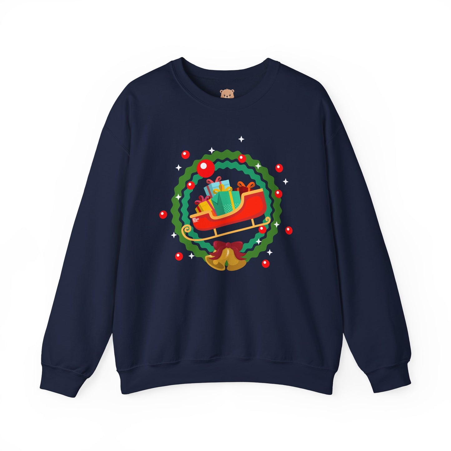 Santa coming with Christmas gifts (front) unisex cozy crewneck sweatshirt