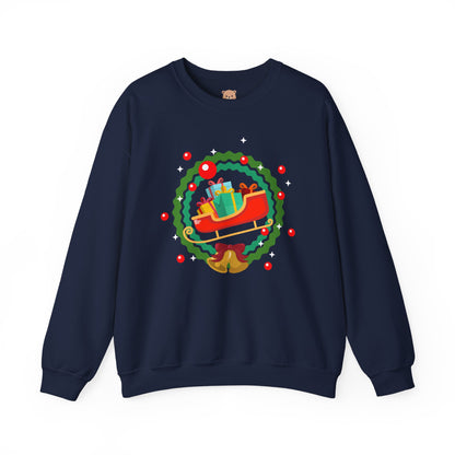 Santa coming with Christmas gifts (front) unisex cozy crewneck sweatshirt