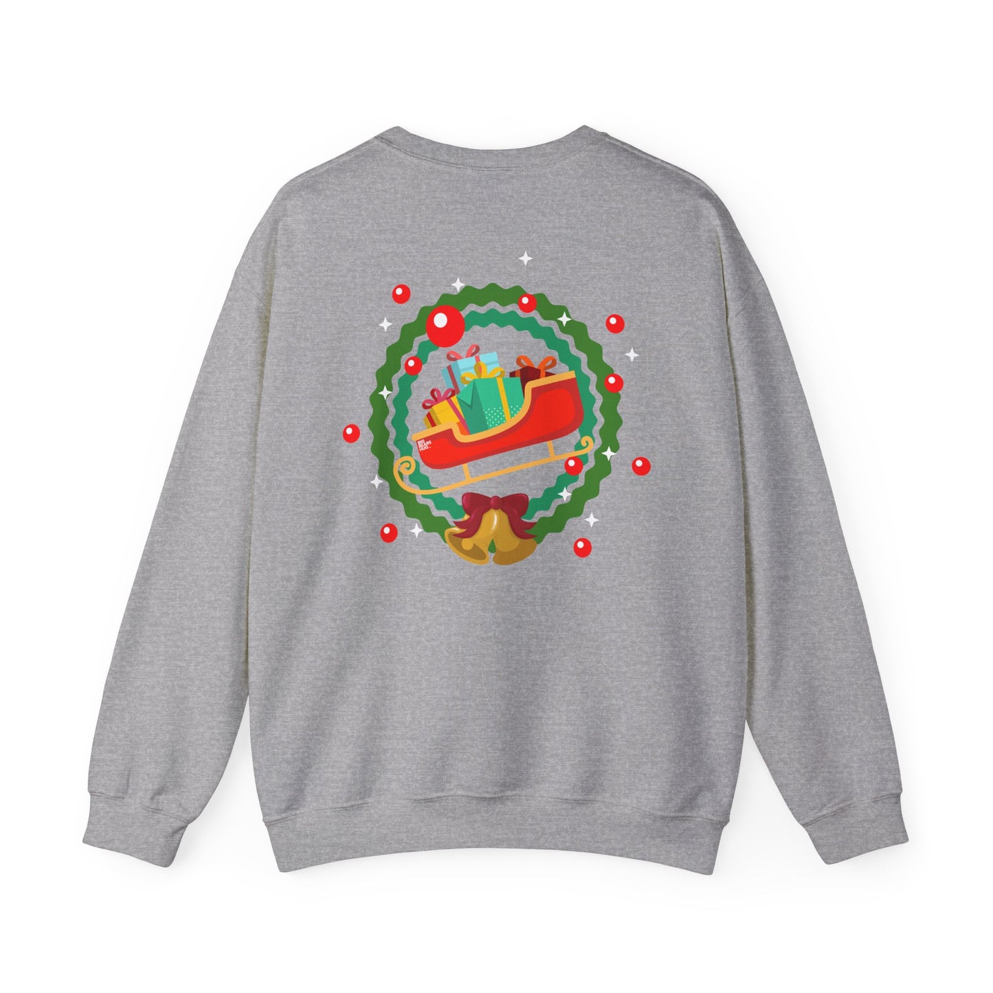 Santa coming with Christmas gifts (back) unisex cozy crewneck sweatshirt
