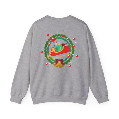 Santa coming with Christmas gifts (back) unisex cozy crewneck sweatshirt