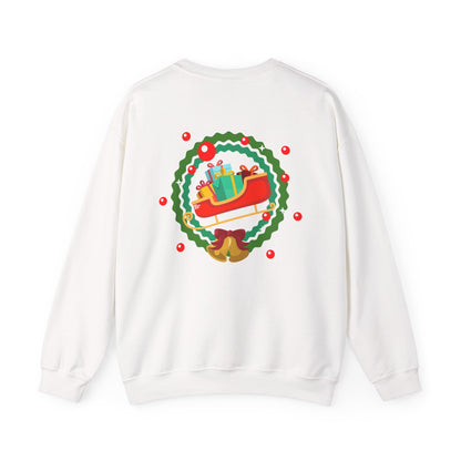 Santa coming with Christmas gifts (back) unisex cozy crewneck sweatshirt