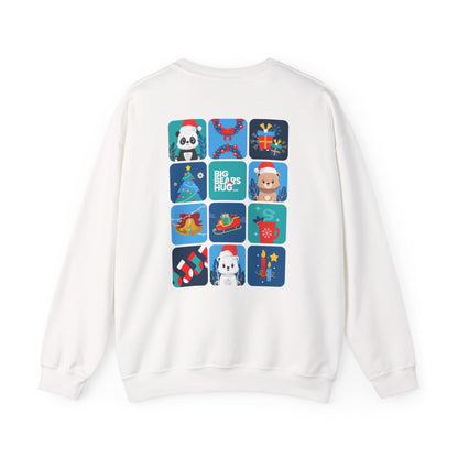 Bear hug cool Christmas grid (back) unisex cozy crewneck sweatshirt