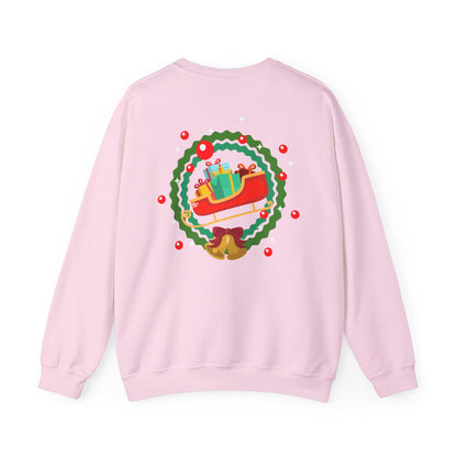 Santa coming with Christmas gifts (back) unisex cozy crewneck sweatshirt