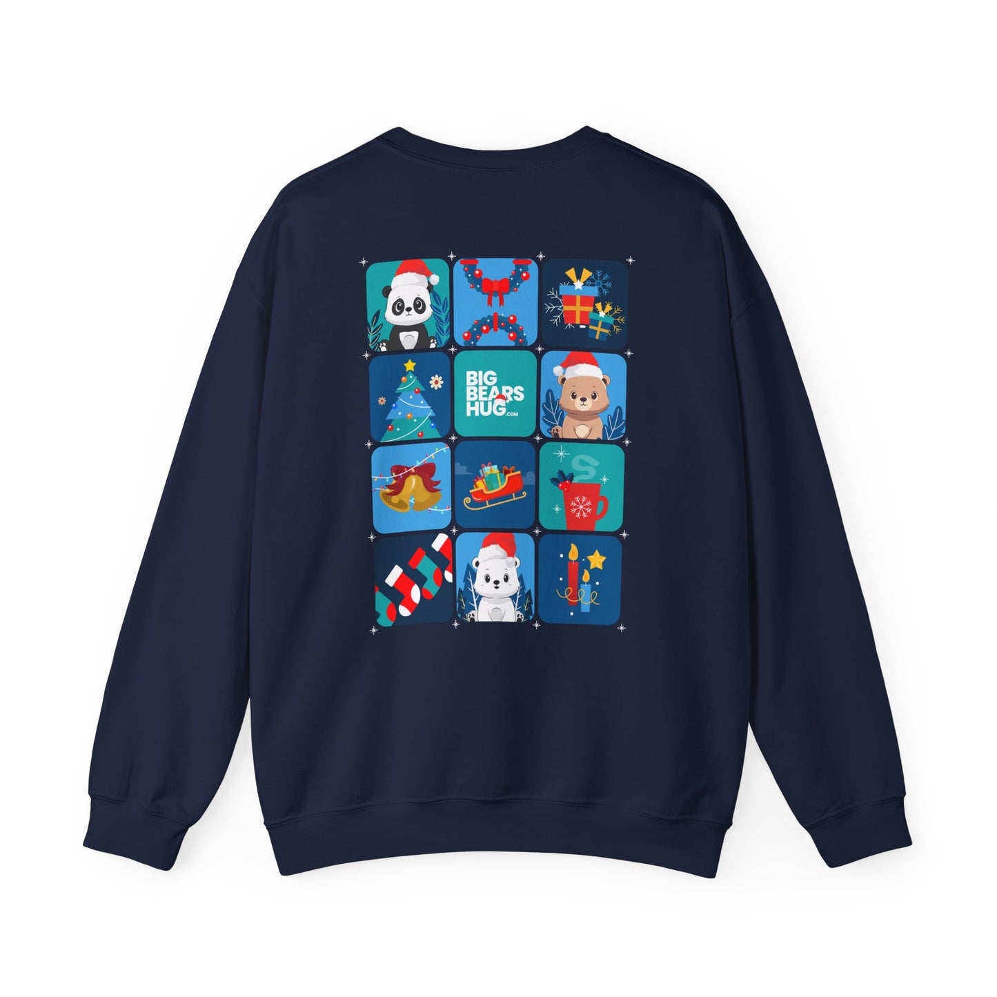 Bear hug cool Christmas grid (back) unisex cozy crewneck sweatshirt