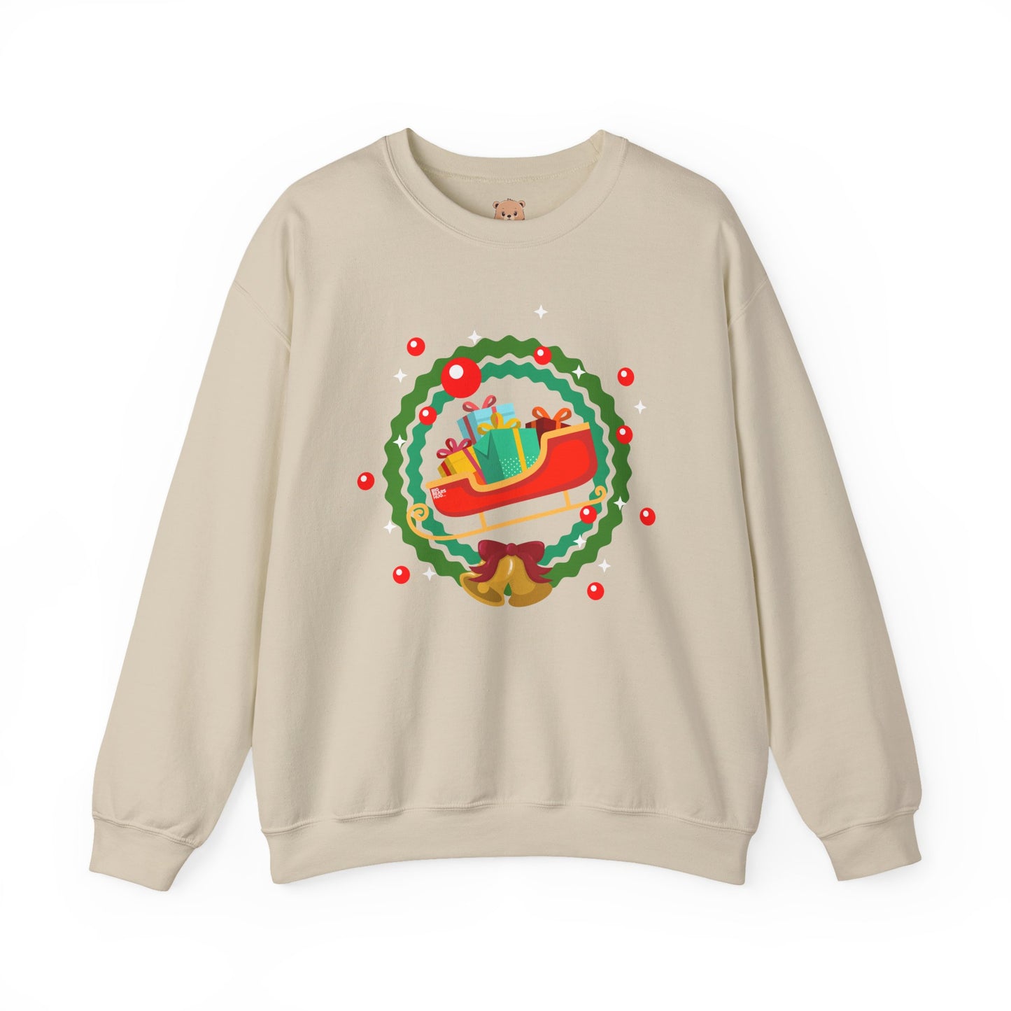 Santa coming with Christmas gifts (front) unisex cozy crewneck sweatshirt