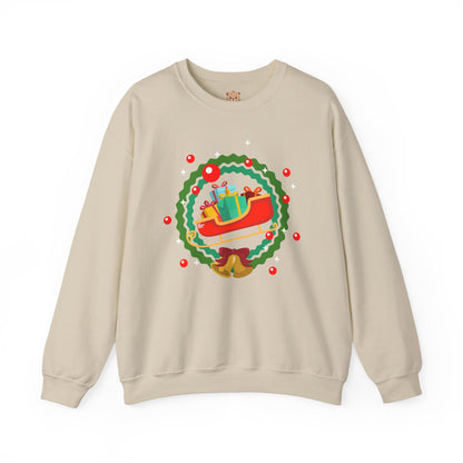 Santa coming with Christmas gifts (front) unisex cozy crewneck sweatshirt