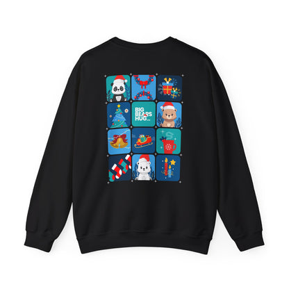 Bear hug cool Christmas grid (back) unisex cozy crewneck sweatshirt
