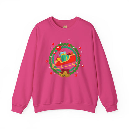 Santa coming with Christmas gifts (front) unisex cozy crewneck sweatshirt