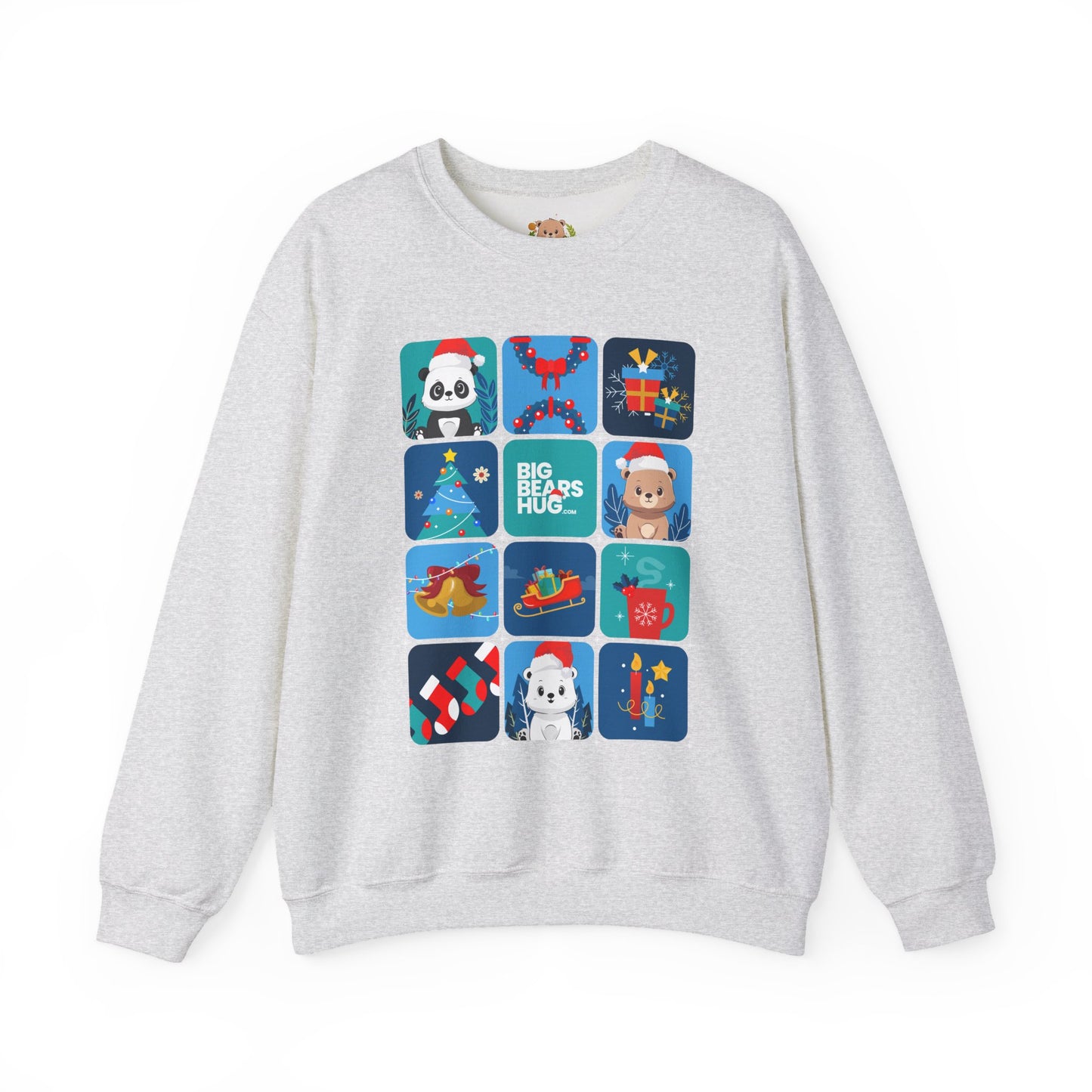 Bear hug cool Christmas grid (front) unisex cozy crewneck sweatshirt