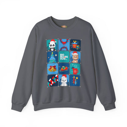 Bear hug cool Christmas grid (front) unisex cozy crewneck sweatshirt