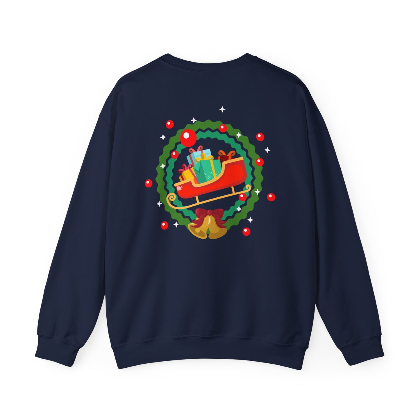 Santa coming with Christmas gifts (back) unisex cozy crewneck sweatshirt