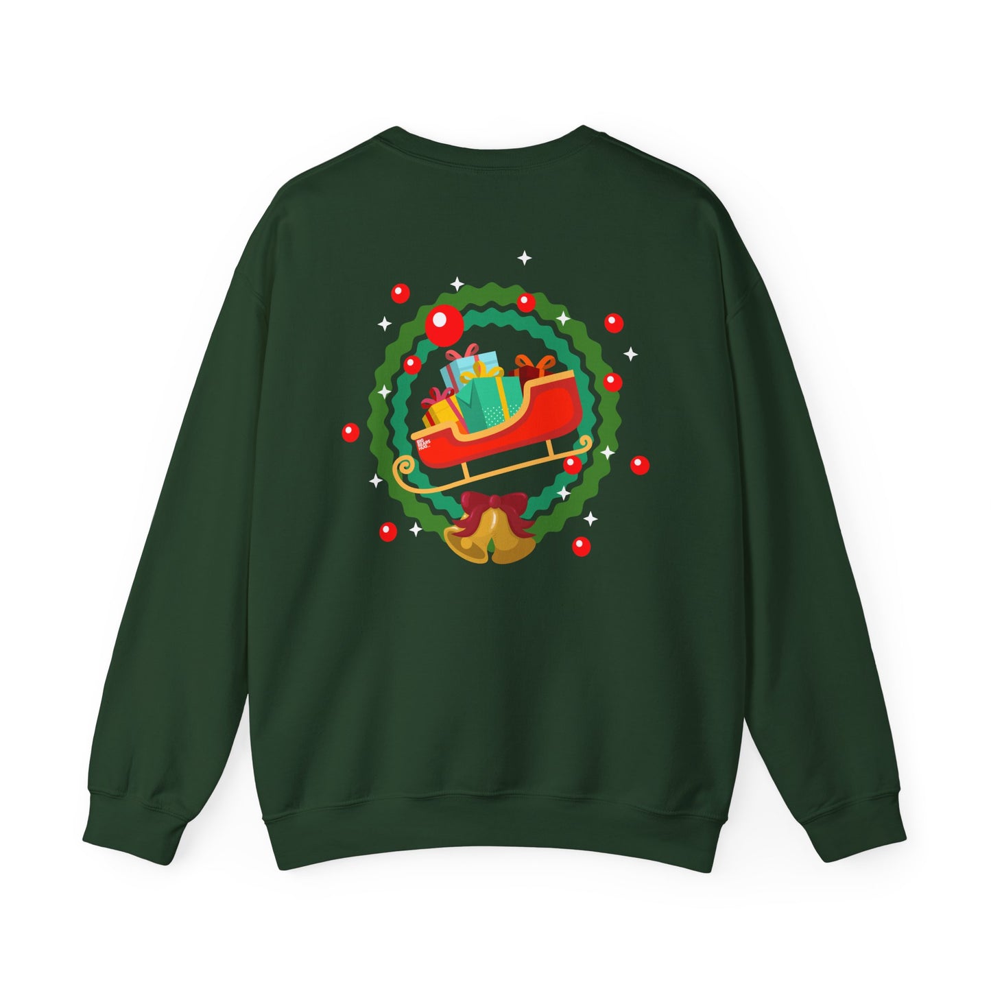 Santa coming with Christmas gifts (back) unisex cozy crewneck sweatshirt