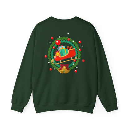 Santa coming with Christmas gifts (back) unisex cozy crewneck sweatshirt