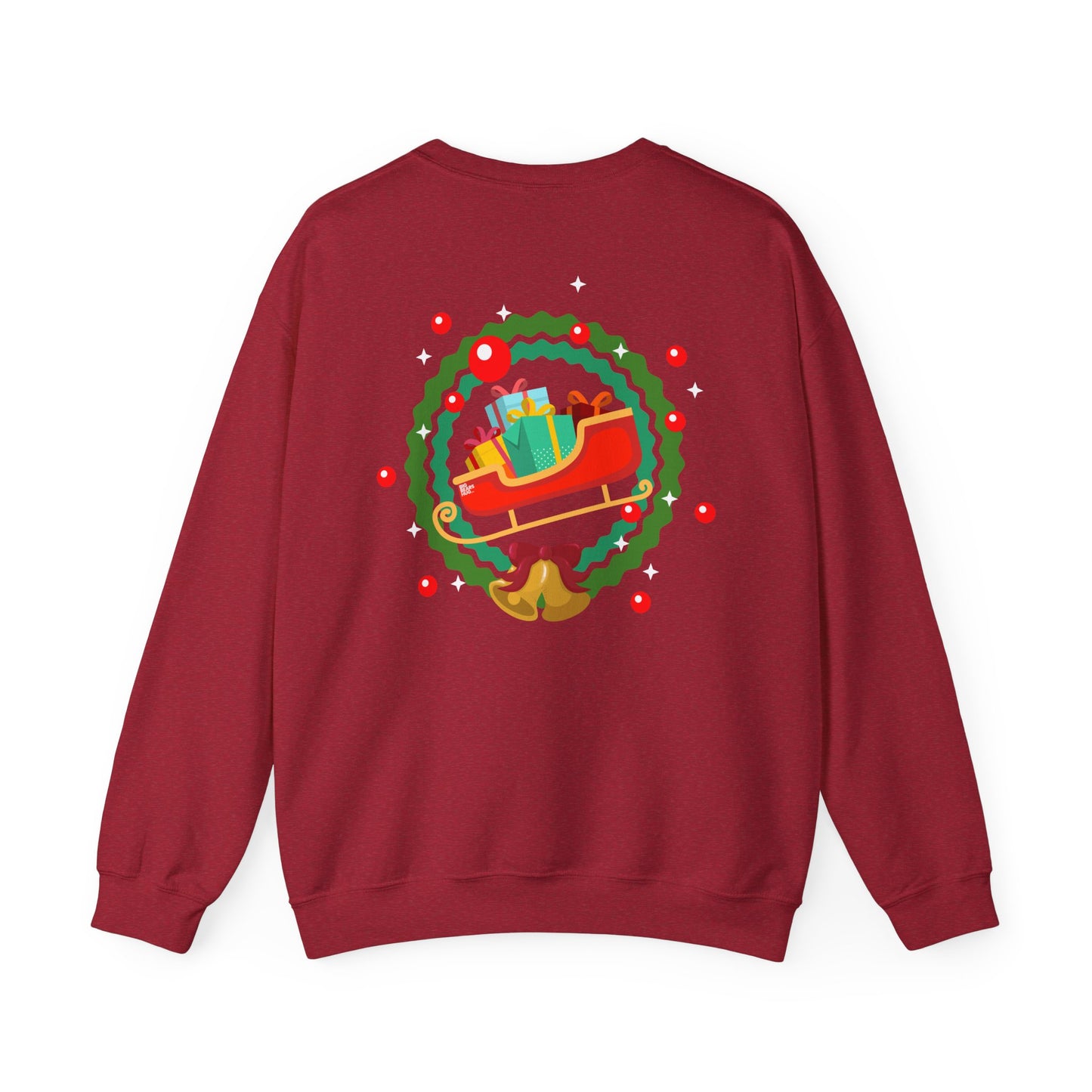 Santa coming with Christmas gifts (back) unisex cozy crewneck sweatshirt