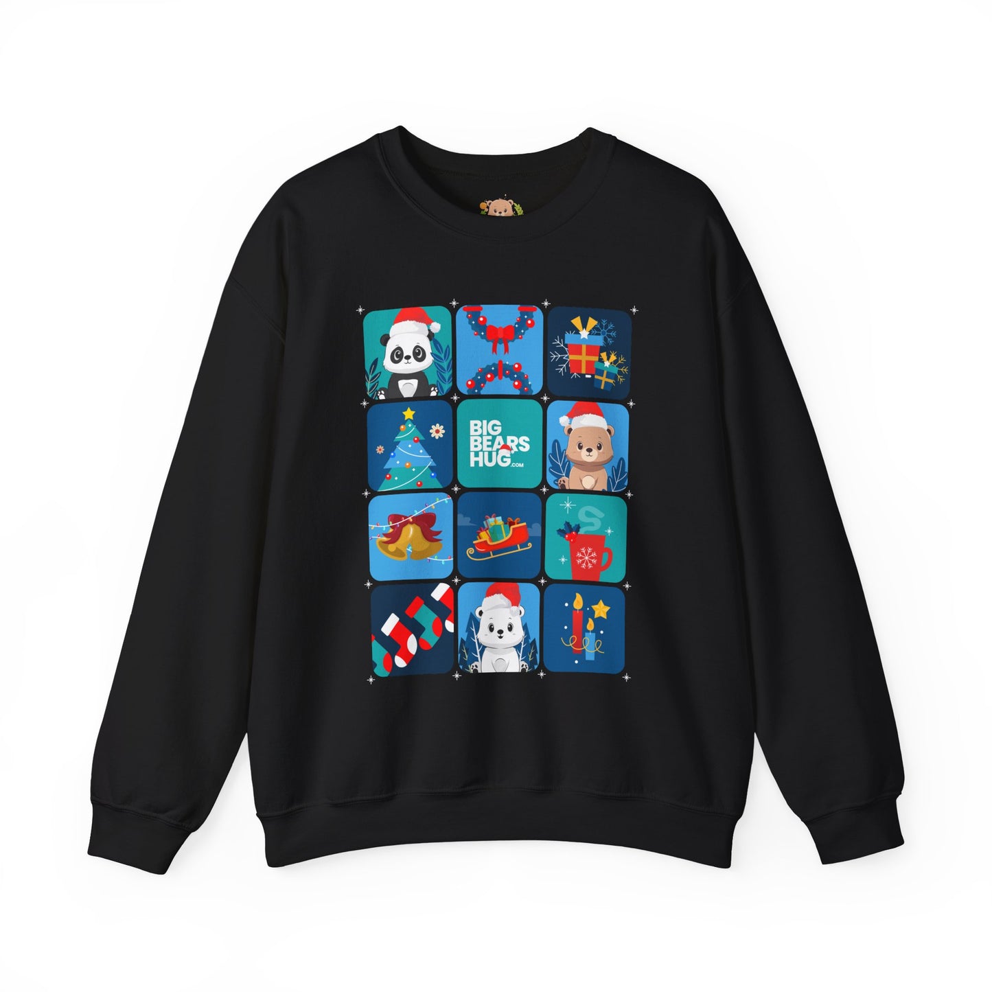 Bear hug cool Christmas grid (front) unisex cozy crewneck sweatshirt
