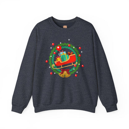 Santa coming with Christmas gifts (front) unisex cozy crewneck sweatshirt