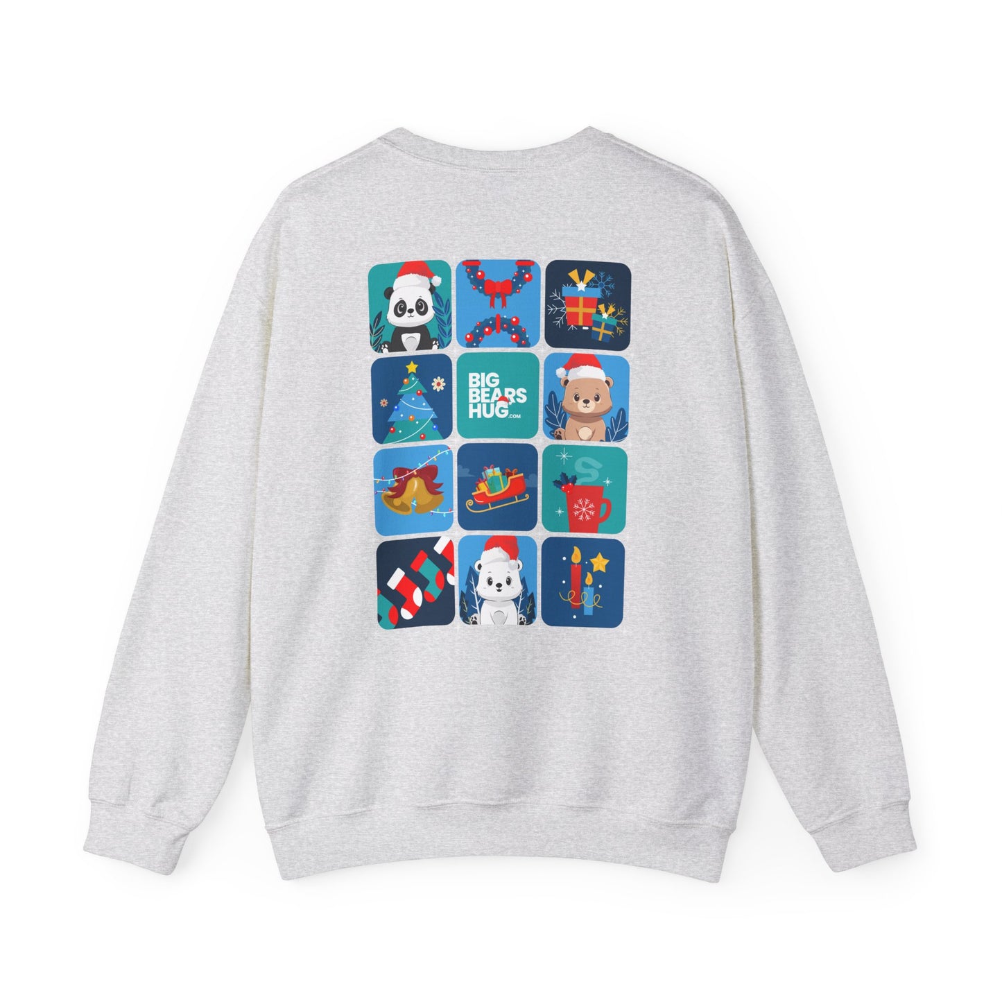 Bear hug cool Christmas grid (back) unisex cozy crewneck sweatshirt