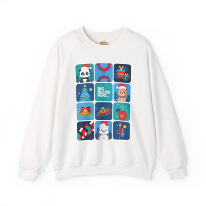 Bear hug cool Christmas grid (front) unisex cozy crewneck sweatshirt