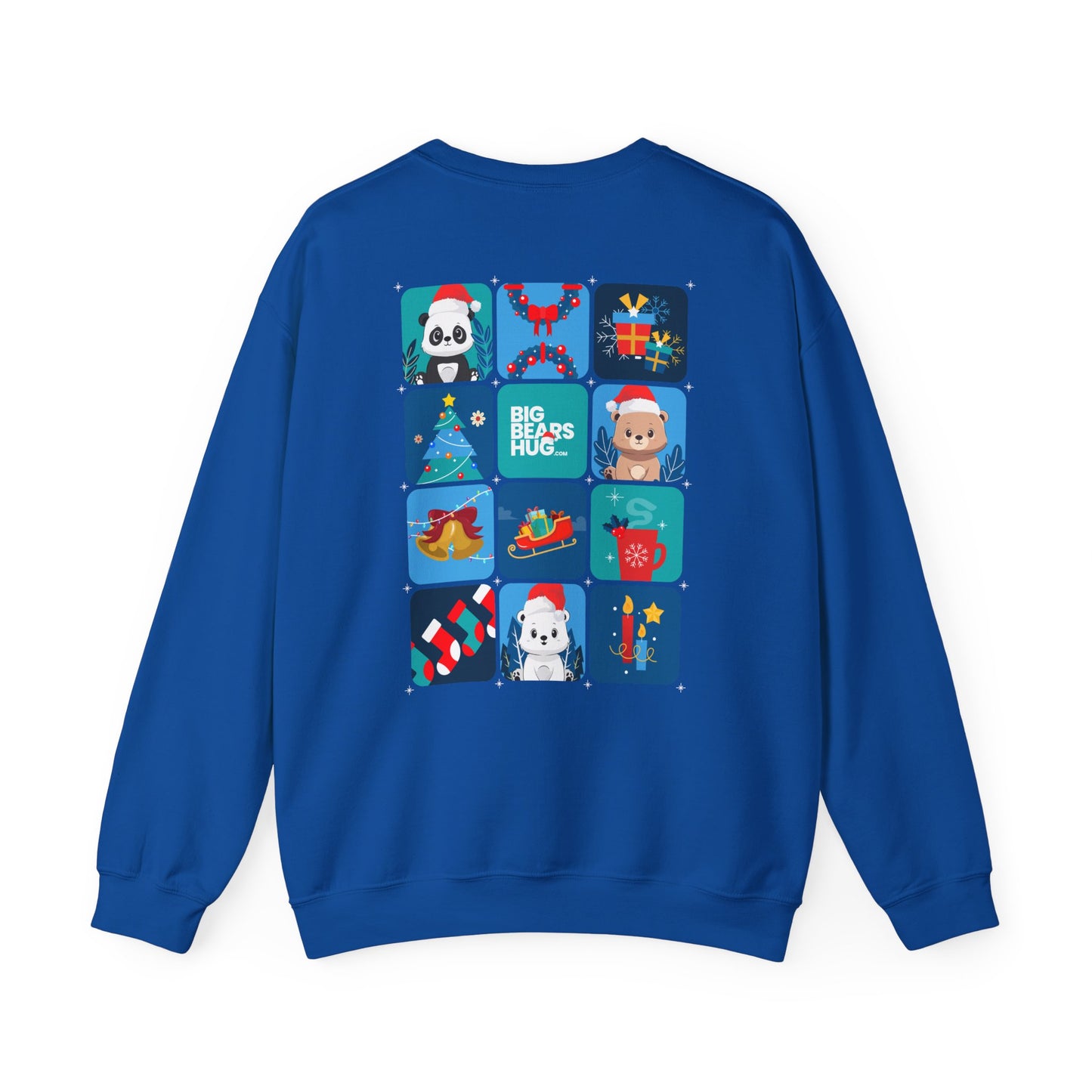 Bear hug cool Christmas grid (back) unisex cozy crewneck sweatshirt