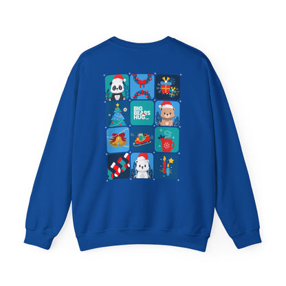 Bear hug cool Christmas grid (back) unisex cozy crewneck sweatshirt