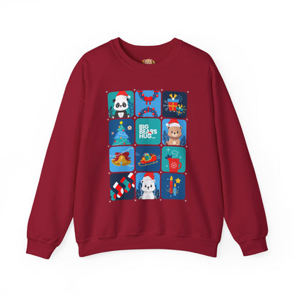 Bear hug cool Christmas grid (front) unisex cozy crewneck sweatshirt